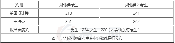 2020年湖北美术学院录取分数线划定