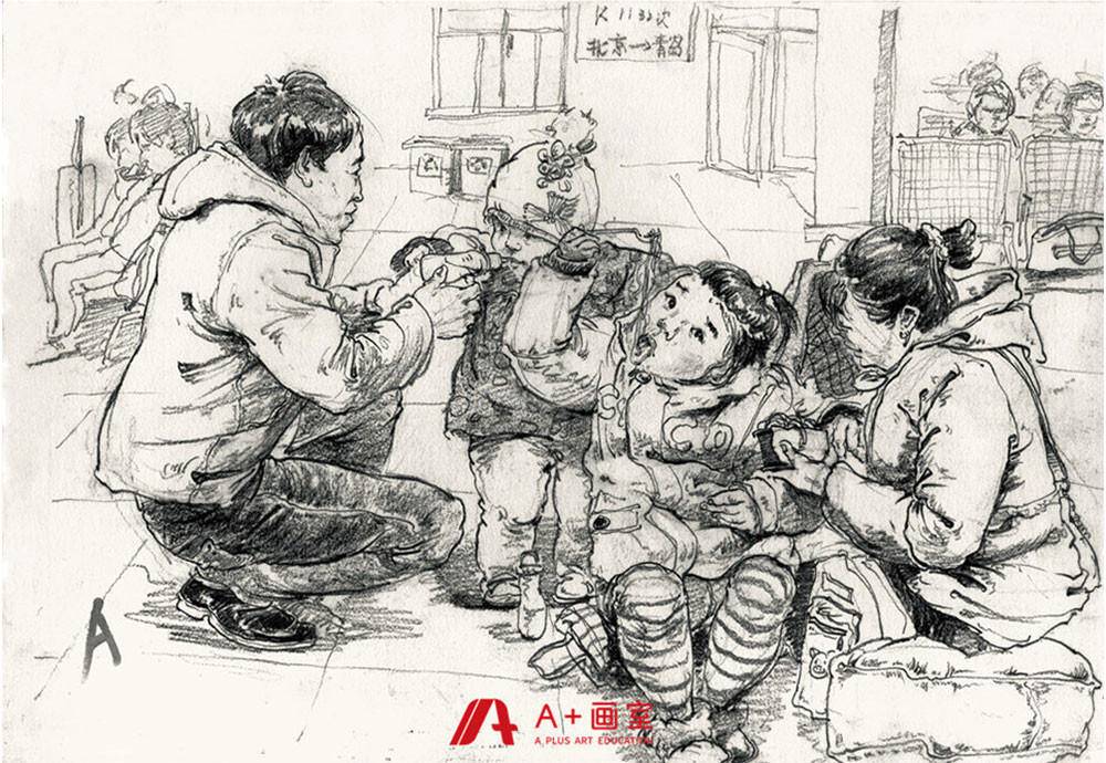 场景速写动态表现  场景速写环境的巧利用  北京小班画室