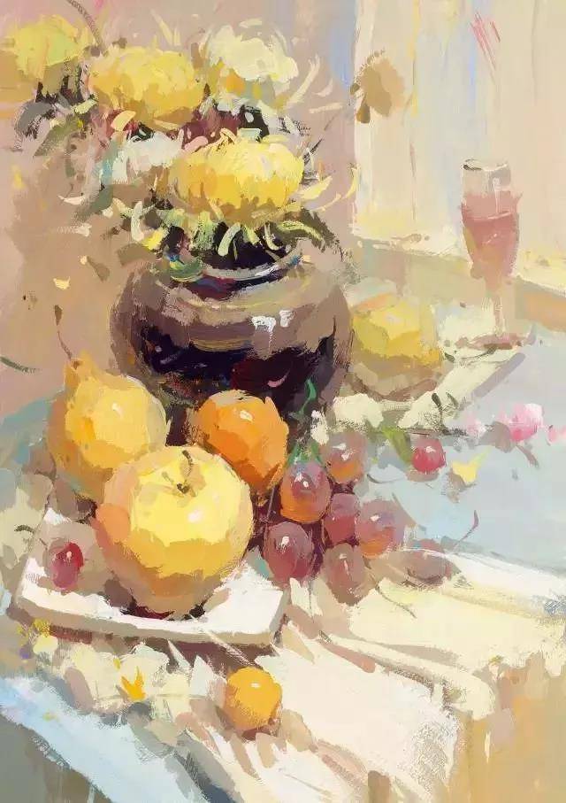 色彩静物中菊花的画法
