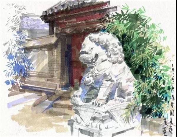 工字厅西边的古月堂， 曾为清华园园主的书房。 也曾是清华第一座女生宿舍， 竹影婀娜，为威武的石狮增添一缕柔光。