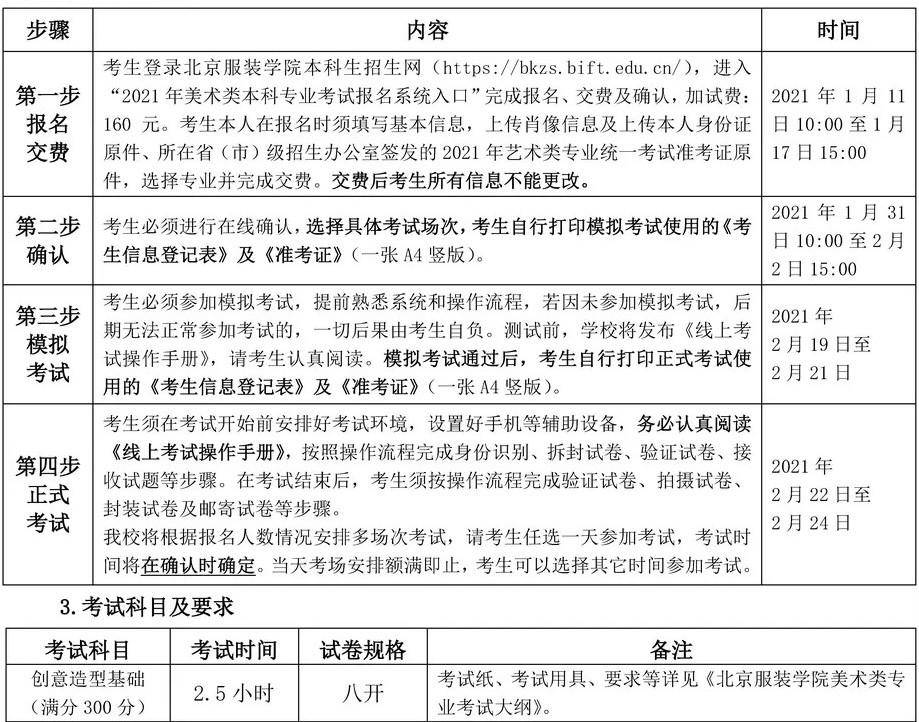 北京服装学院2021年考试安排